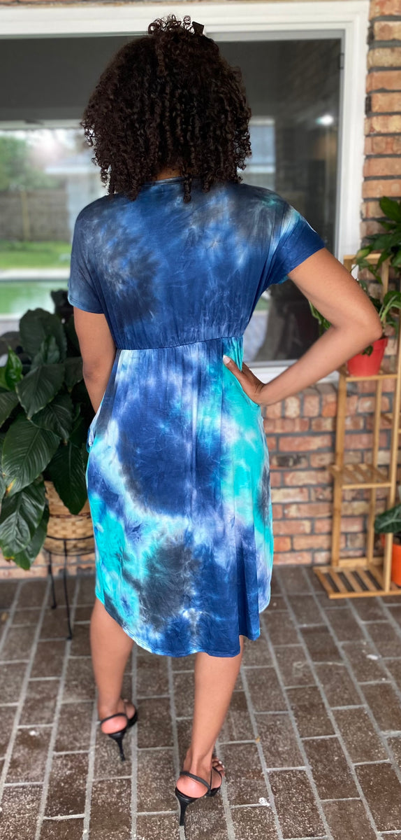 Teacher Blues Tie Dye Wrap Dress ShopBadApples LLC Teacher Blues Tie Dye Wrap Dress ShopBadApples LLC