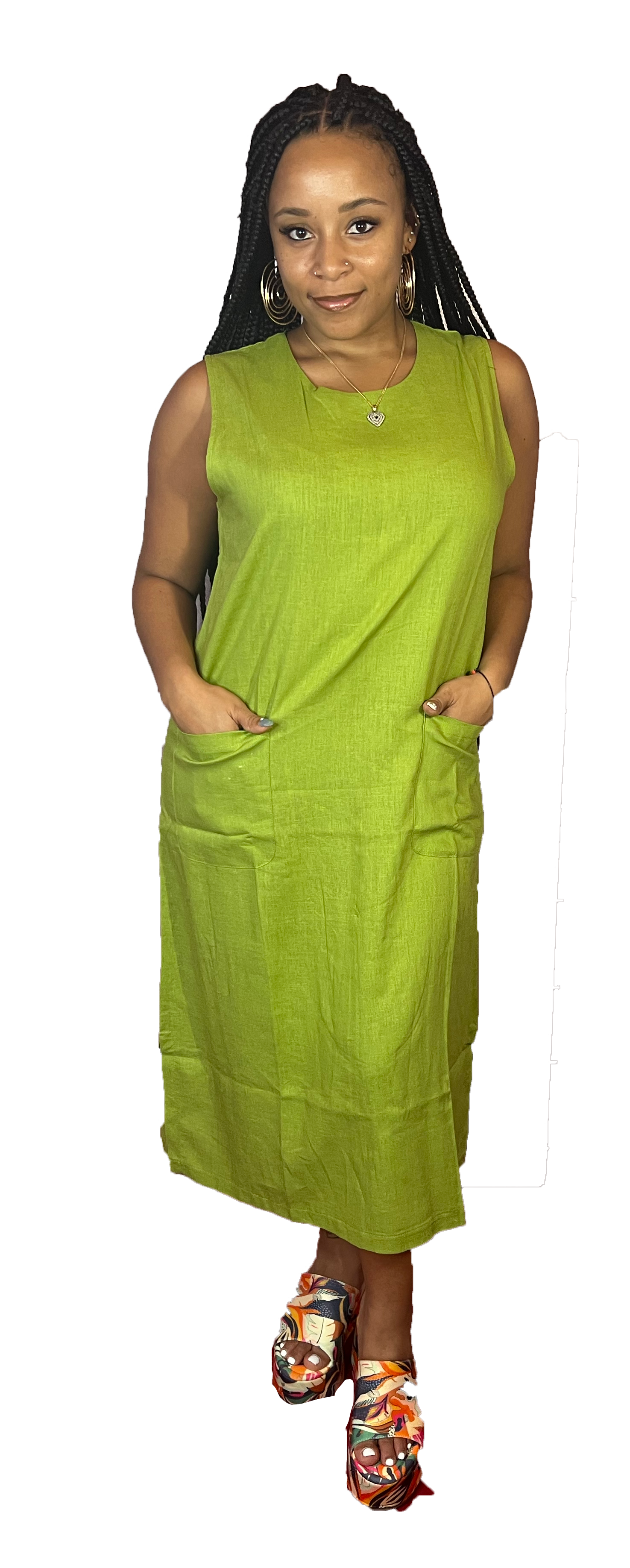 knee length dresses for ladies Lime Green Linen Dress main image 1